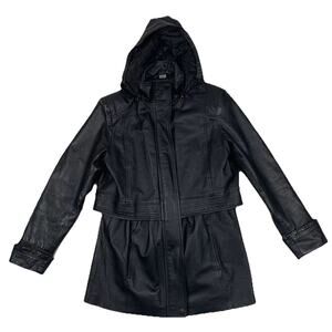 Excelled Collection Women’s Leather Jacket Quilted Zippered Lining w/ Hood M